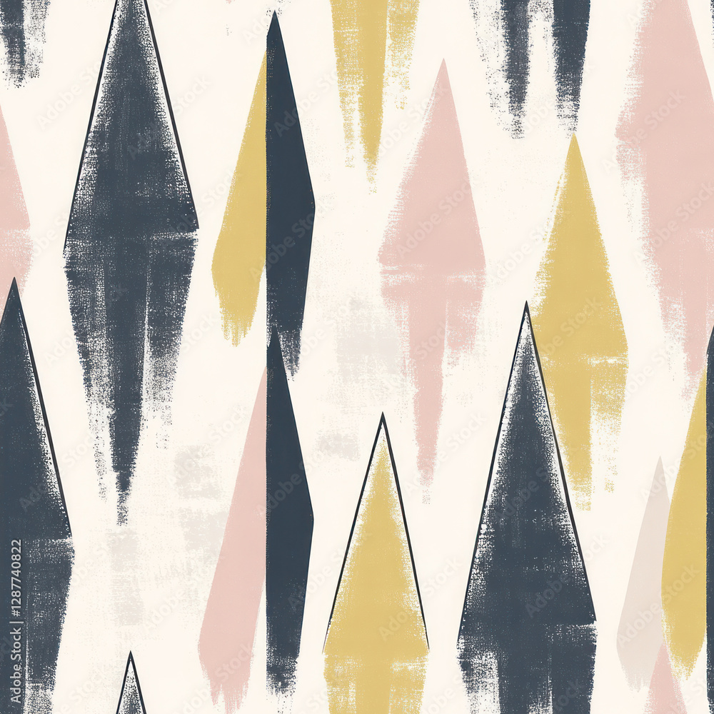 Poster brushstroke diamonds repeating pattern. ink textures on a clean, off-white background create modern 