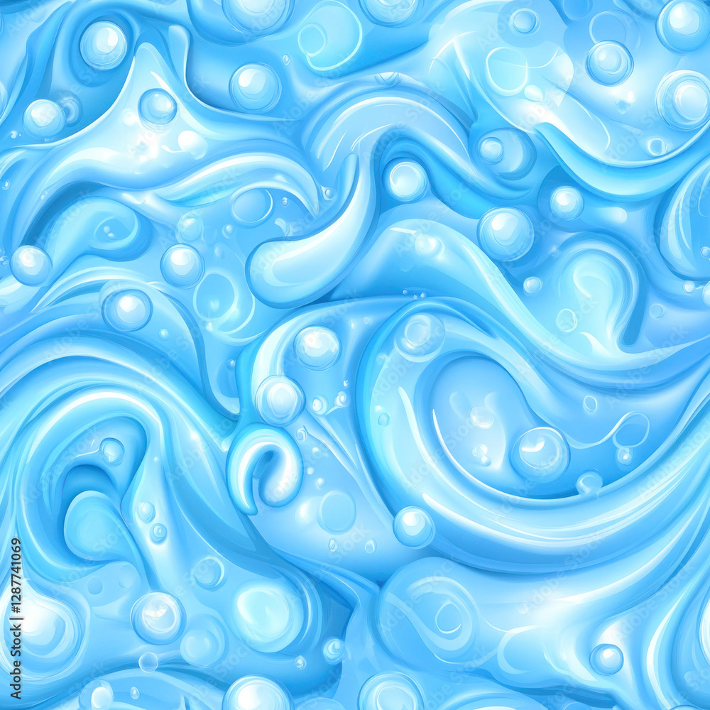 Poster bubbles flow in gentle, wavy pattern. light blue glossy abstract design