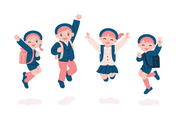 フォーマルウエアにランドセルを背負い楽しそうにはしゃぐ子どもセット