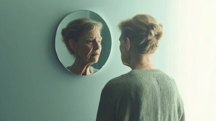 Dementia symptoms in an elderly woman struggling to recognize familiar objects. Featuring confusion and anxiety