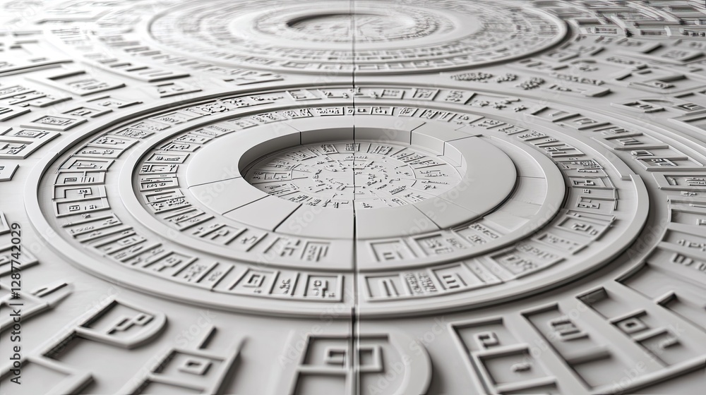 Poster Intricate Circular Patterns with Symbols and Text in Neutral Color