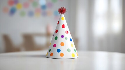 Colorful Dotted Party Hat on White Table