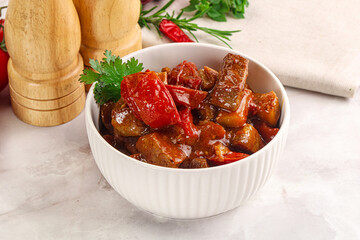 Pork with vegetables and oyster sauce