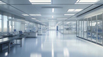 Fototapeta premium high-tech laboratory building under construction. Focus on clean rooms and specialized areas coming to life.