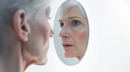 Dementia symptoms in an elderly woman unable to recognize familiar people. Featuring confusion and anxiety