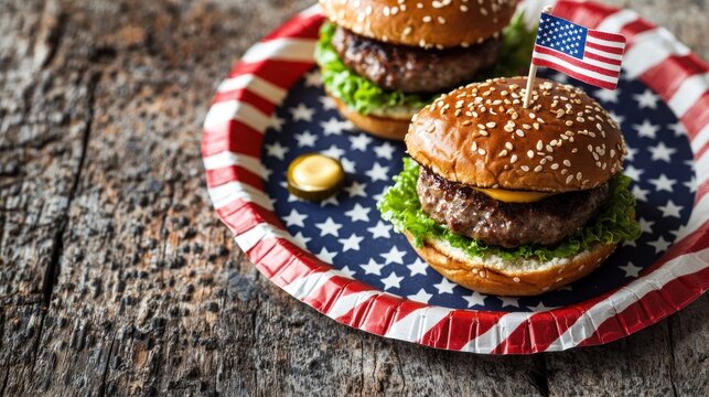 4th of july meal with hamburger and hot dog