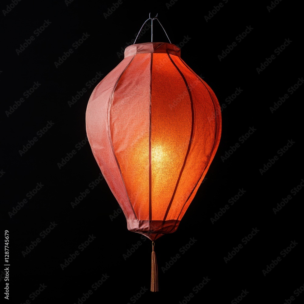 Poster elegant red silk lantern glowing softly against a dark background creating a warm and inviting atmos