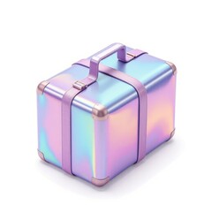 Holographic suitcase with pink straps