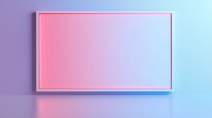 Obraz premium A minimalist image featuring a blank rectangular frame with a gradient background transitioning from pink to blue.