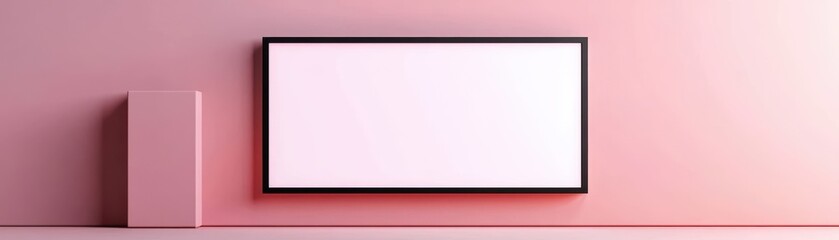 Fototapeta premium A minimalist room featuring a blank white canvas on a pastel pink wall, emphasizing simplicity and modern design.
