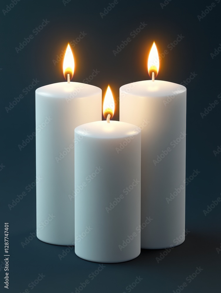 Poster three white candles casting a warm glow against a dark background creating a serene and peaceful atm