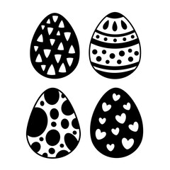 Black and white Easter egg clipart. Happy Easter clipart in cartoon flat style. Hand draw vector illustration