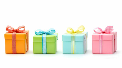 Fototapeta premium Colorful Gift Boxes with Ribbons on White Background