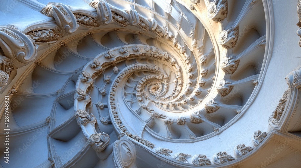 Poster Elegant Spiral Architecture with Intricate Details in Soft Light