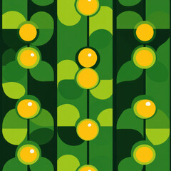 Citrus arrangement circles on stems, stylized green foliage, pattern background