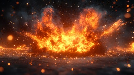 Fiery explosion, dramatic scene, digital art