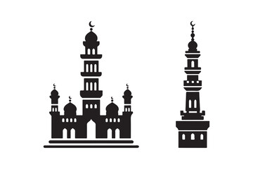 Silhouette icon of a mosque minar , isolated on white background