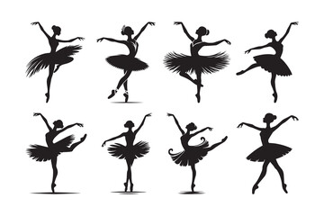 set of Ballerina dance silhouette icon, isolated on a white background