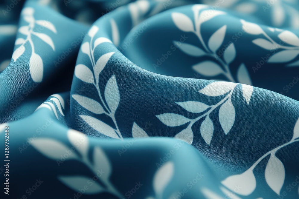 Poster elegant teal fabric with delicate white leaf pattern creating a soft and inviting texture capturing 