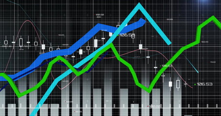 Fototapeta premium Image of data processing over grid and dark background