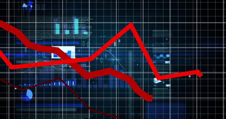 Image of data processing over grid and dark background