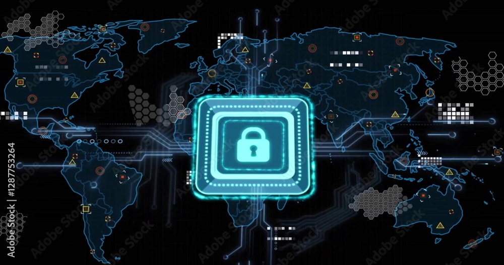 Poster image of padlock icon and data processing with circuit board