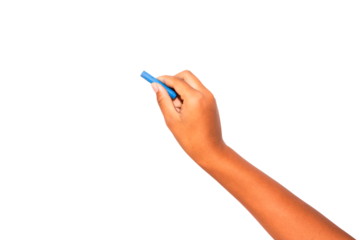 Girl's hands holding chalk isolated on transparent background.