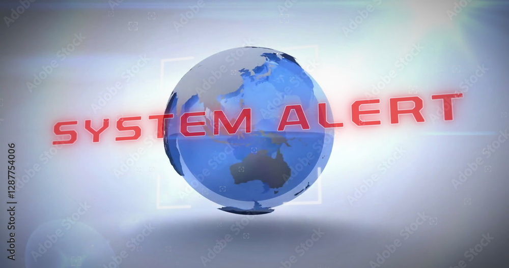 Poster image of system alert warning text and data processing over globe