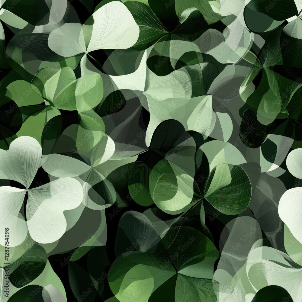 Aufkleber cloverfield overlapping shamrocks create nature abstract background with green white gradients