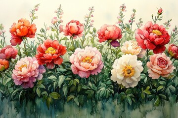 Fototapeta premium Watercolor painting of flowers with a light background for art