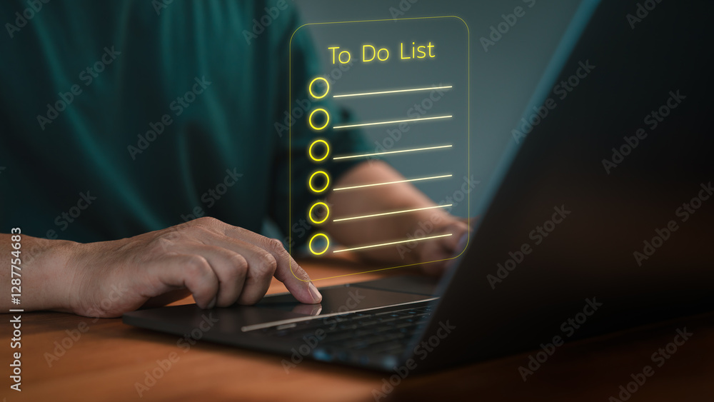 Poster Person using a laptop computer with a virtual screen 