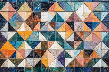Colorful mosaic pattern featuring diverse geometric shapes in a vibrant design
