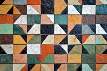 Fototapeta premium Colorful mosaic pattern featuring diverse geometric shapes in a vibrant design