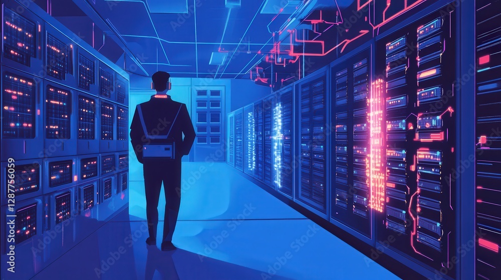 Poster futuristic ai-driven internet server farm with quantum encryption