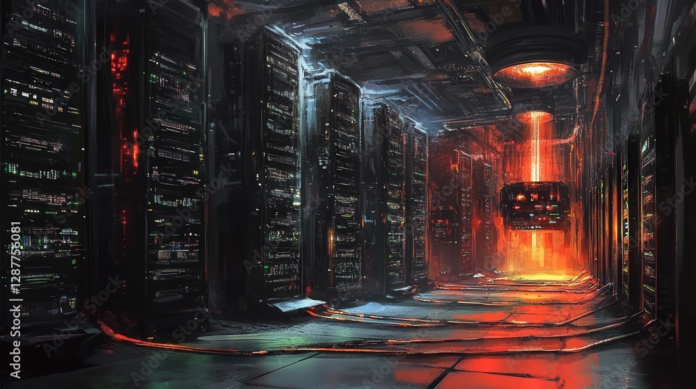 Poster futuristic ai-driven internet server farm with quantum encryption