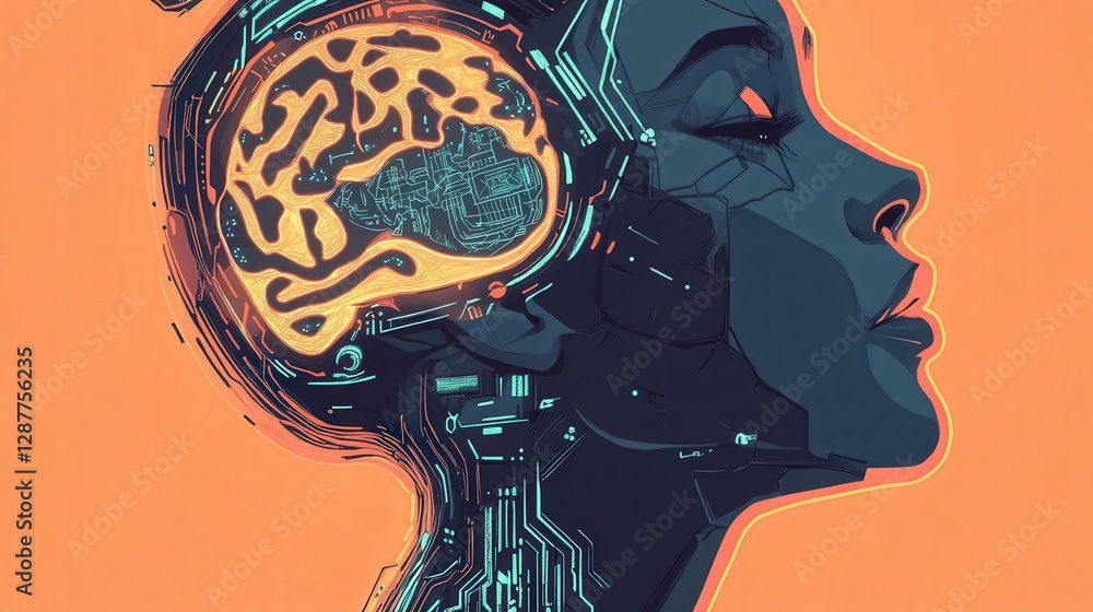 Poster futuristic brain-computer interface that allows seamless human-computer interaction