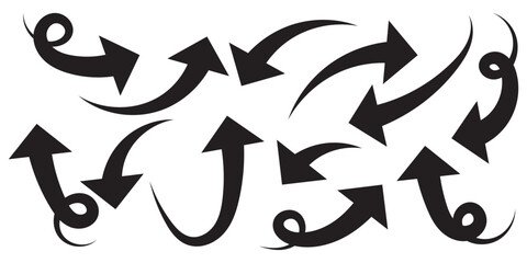 Black and red curved arrows set with directional icons