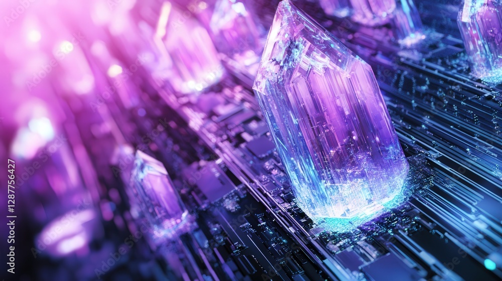 Poster futuristic data storage facility using crystal-based quantum memory
