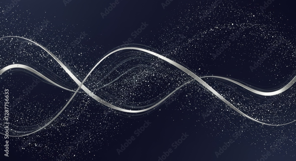 Poster abstract wave design with sparkling particles on dark background