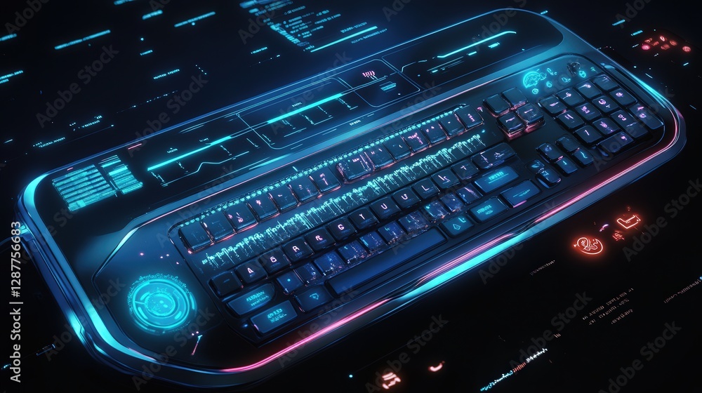Poster futuristic keyboard and mouse combo with adaptive ai functions