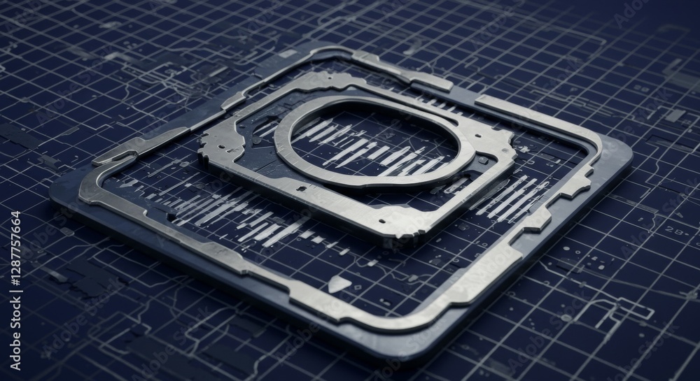 Poster metallic frame design with blueprint background