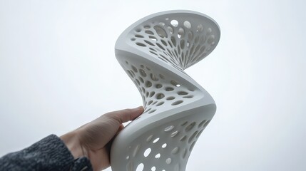 Fototapeta premium Abstract White Sculpture with Curved Design and Holes in Structure