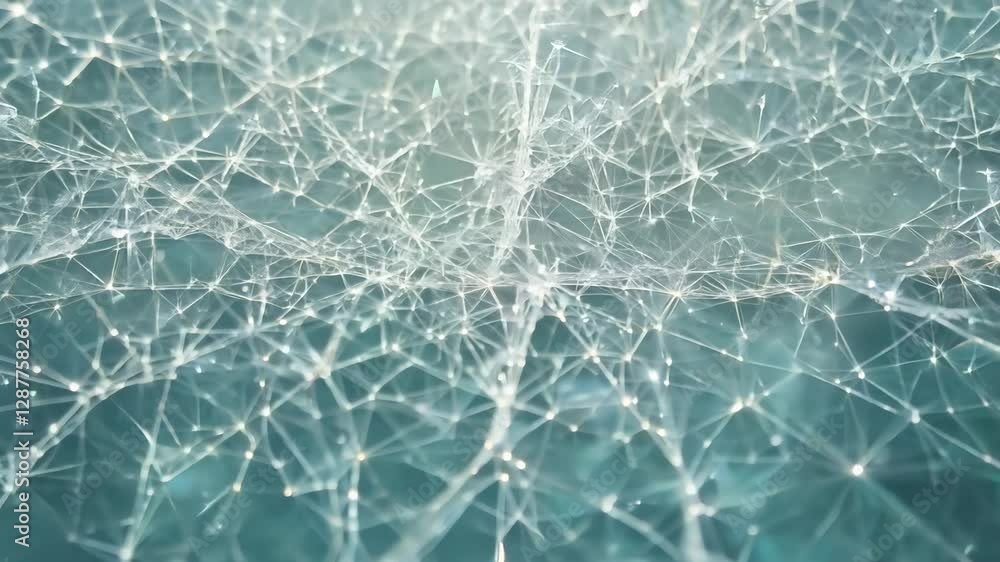 Poster gentle pan across a field of delicate, branching fractal crystal patterns, bathed in soft light, cre
