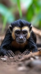 Naklejka premium Monkey in forest ground close up