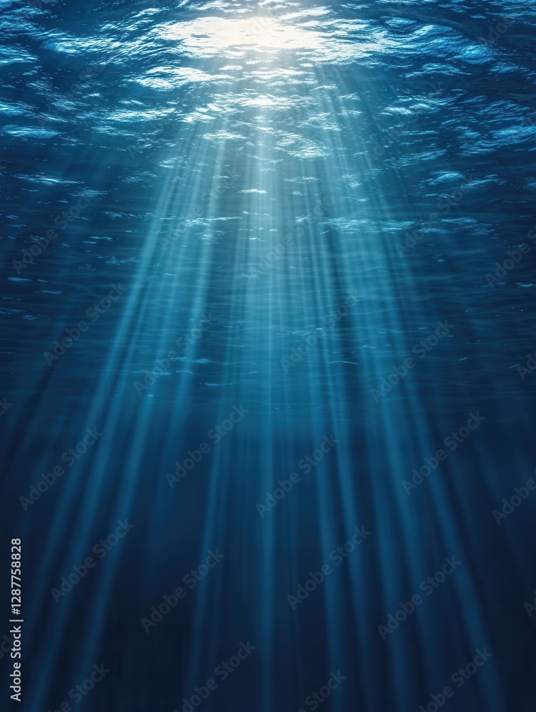 Poster underwater sunlight rays piercing through ocean surface creating a serene and tranquil scene with de