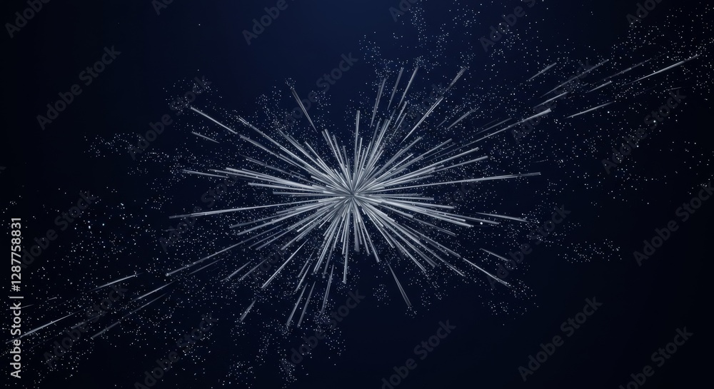 Poster starburst design with sparkling particles on dark background