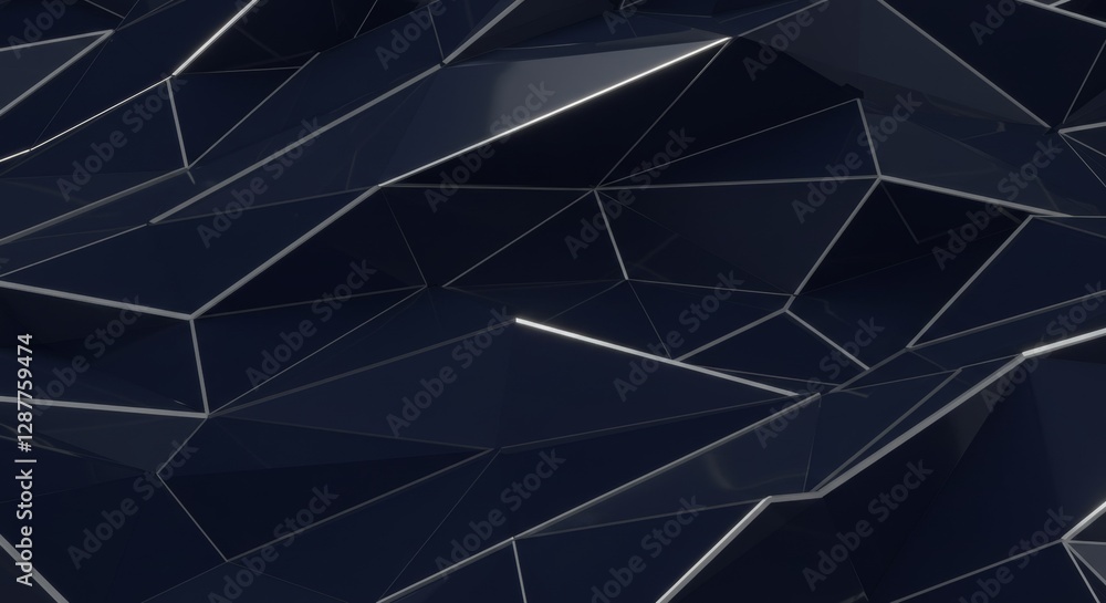 Poster black geometric surface with sharp angles and reflections