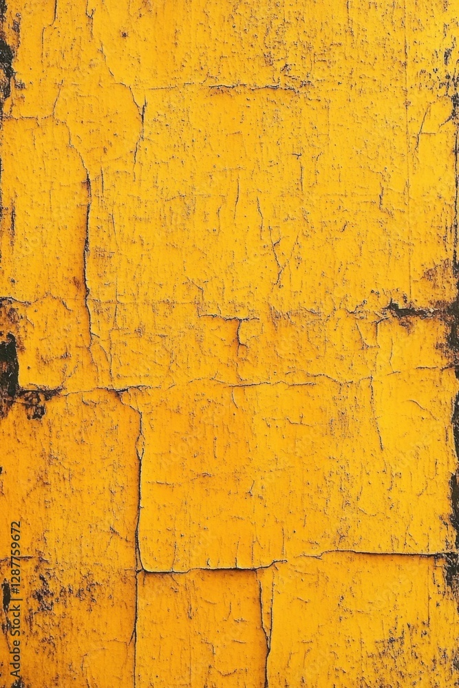 Poster vivid yellow painted surface with weathered texture and peeling paint creating a rustic and aged abs