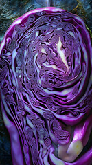 Obraz premium Close Up Red Cabbage Slice With Intricate Spiral Pattern