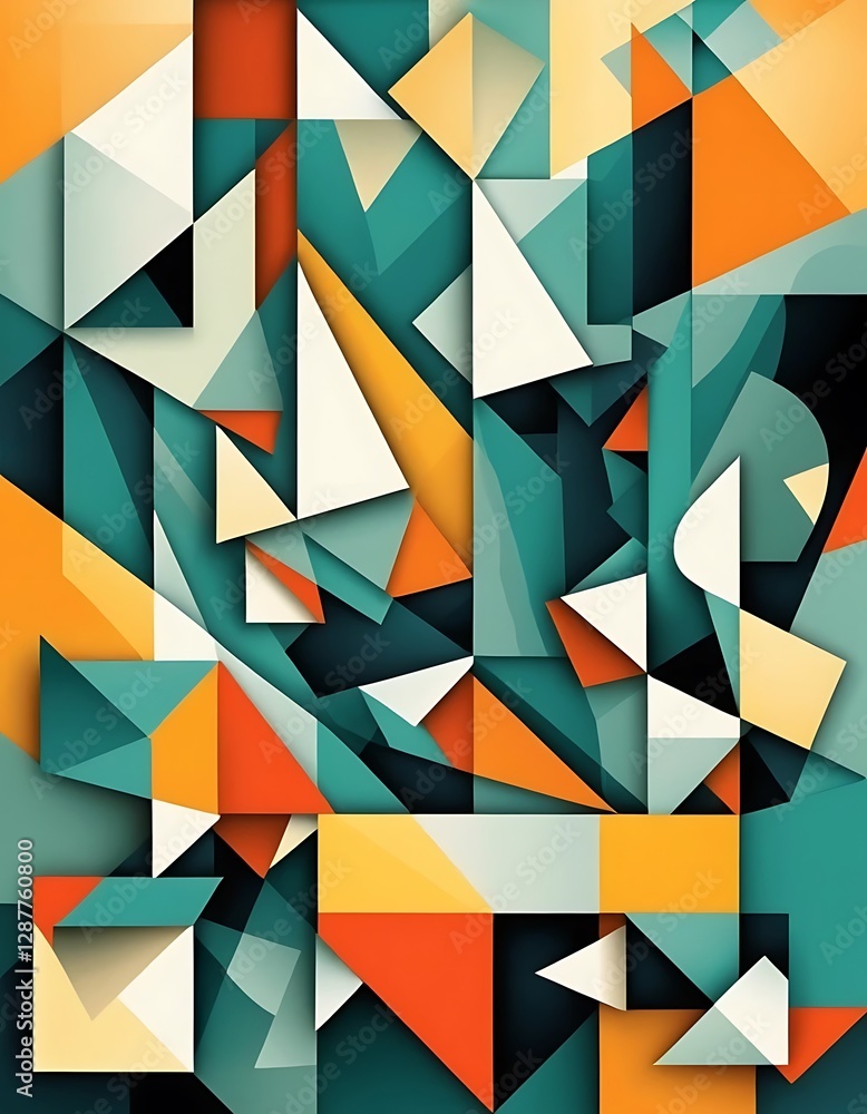 Poster abstract geometric artwork showcasing triangular shapes with colors and shadows